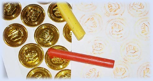 Pirate coin crayon rubbing sheet