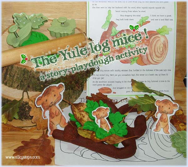 Festive Christmas playdough activity featuring a Yule log mouse