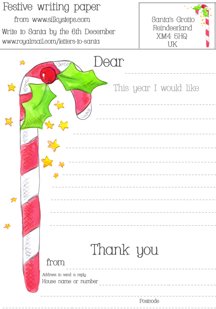 Candy cane letter to santa - free christmas writing paper printable