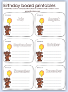Bear birthday board printables - july to december