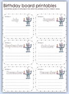 Set 2 - July to December robot themed birthday board months
