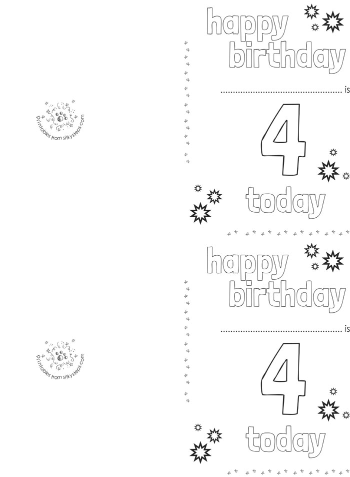 4 today - preschool birthday card printable