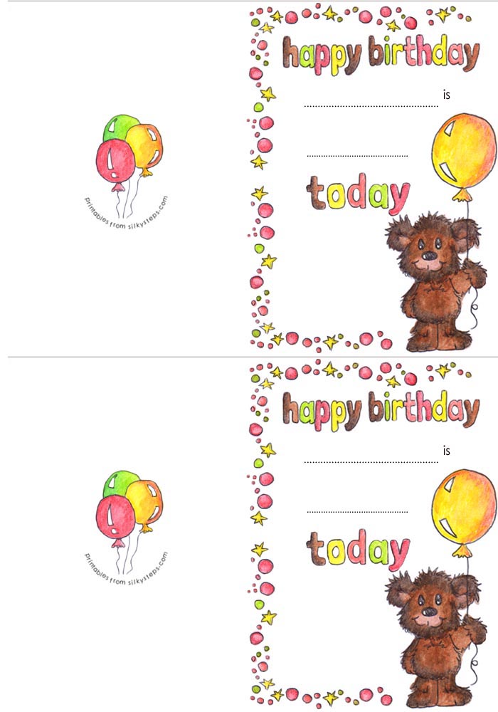 Pre school balloon bear birthday card printable