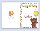 Colour bear and balloon themed birthday card printable