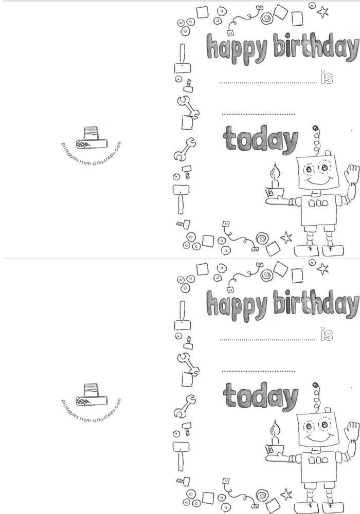 Cupcake robot preschool birthday card printable