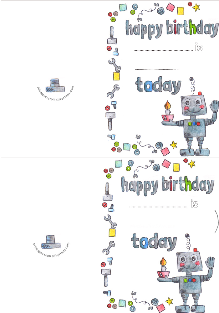 Cupcake robot preschool birthday card printable