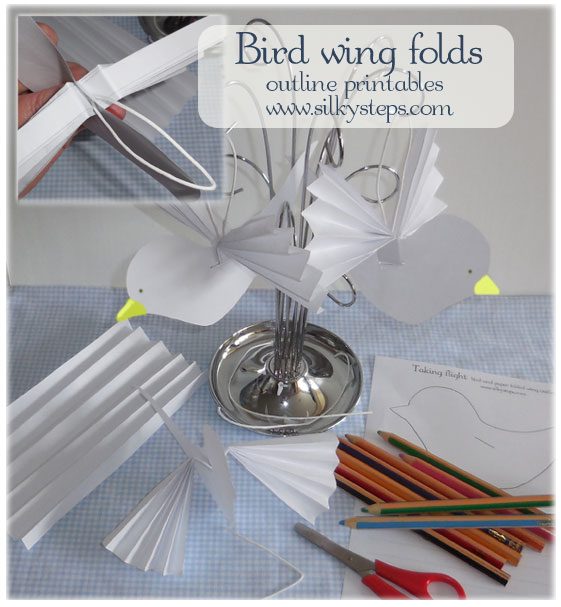 Bird and foldedaing outline template - craft activity for children
