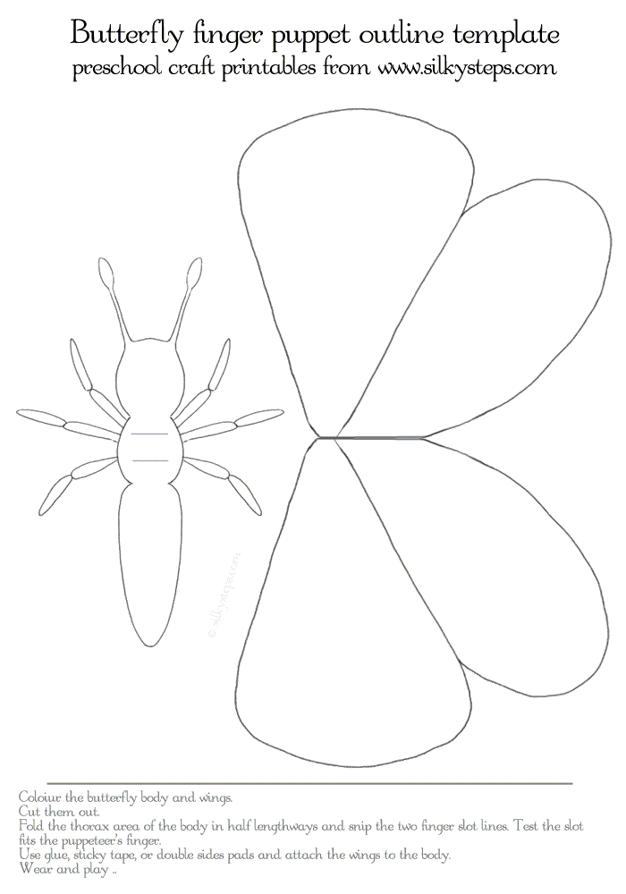 Butterfly finger or stick puppet outline template