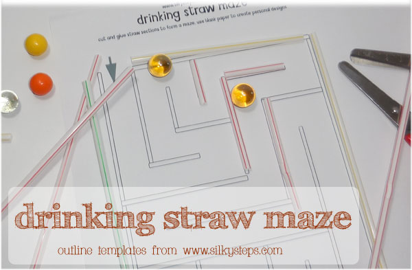 Maze making using paper designs and cut drinking straws