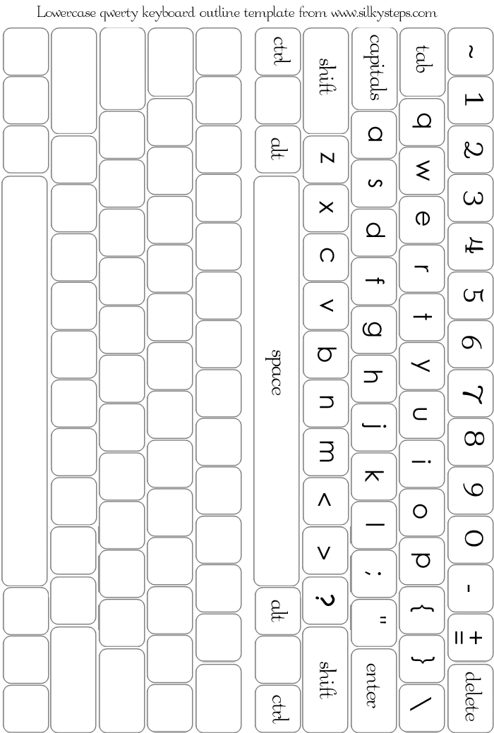 lowercase compuer keyboard printable - qwerty outline template