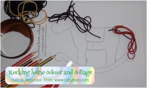 Rocking horse craft activity - cotton yarn collage