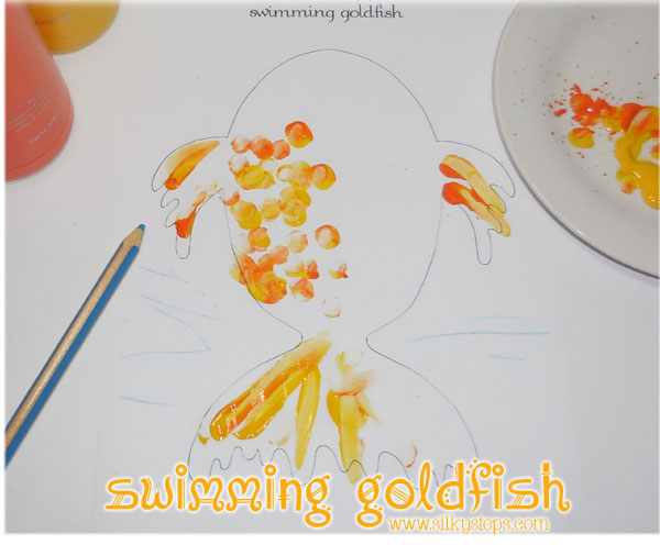 Swimming goldfish fingr painting children's craft activity printable