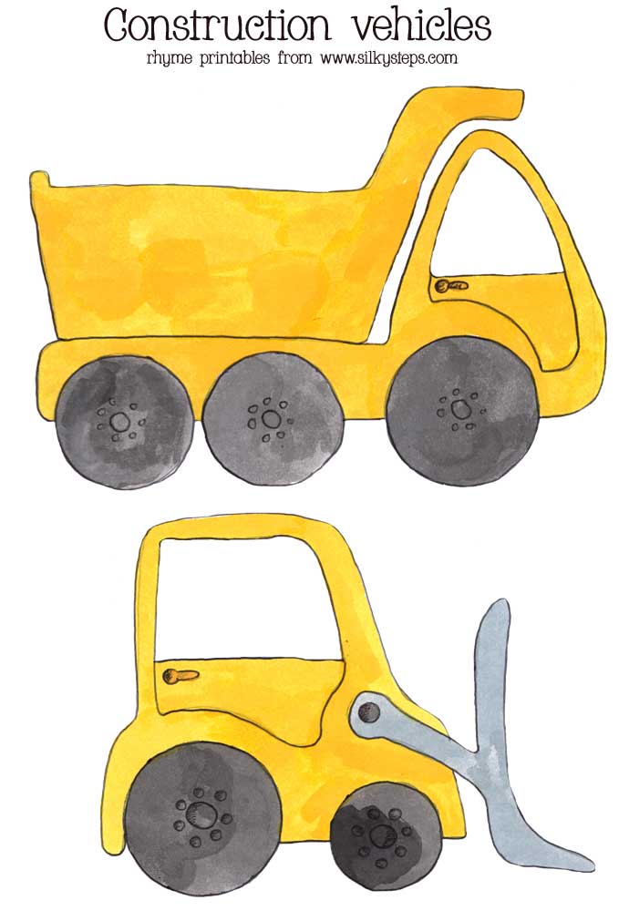 Dumper truck and bulldozer printables for childrens early years play