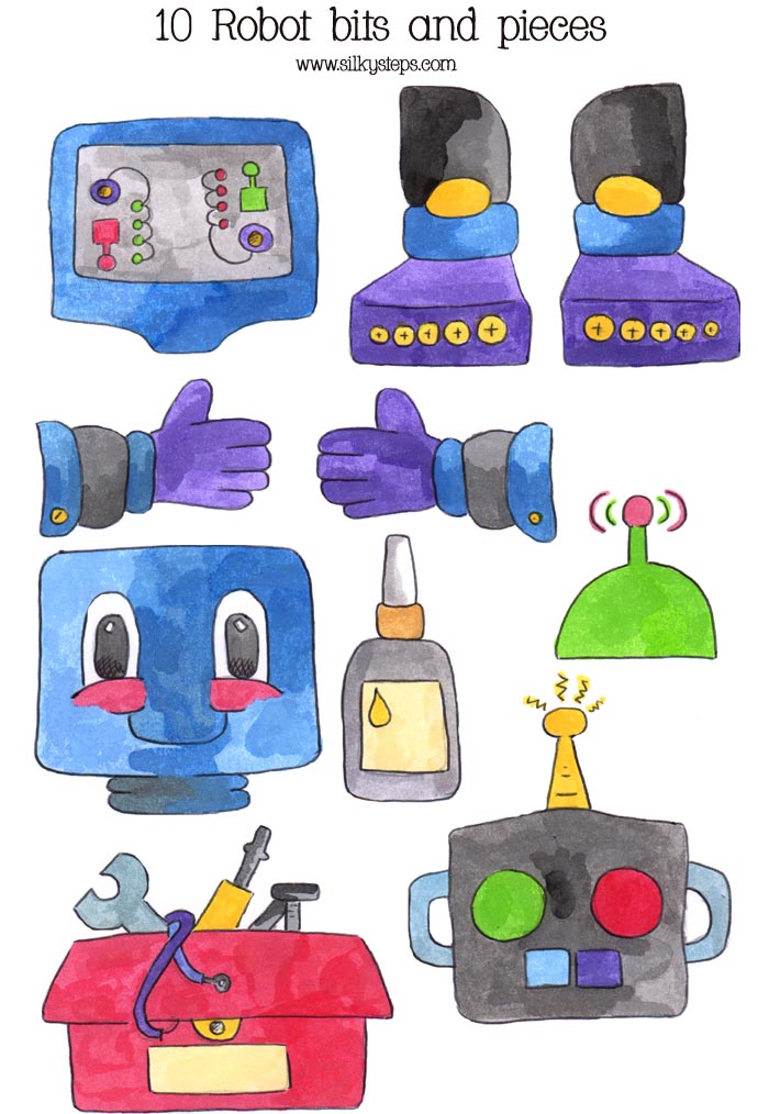 Colour robot bits and pieces - role play props for counting rhyme