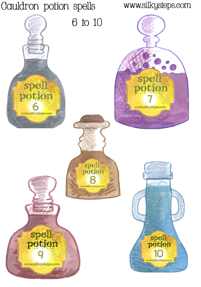 Spell bottle potions numbered 6 to 10 - preschool nursery counting song