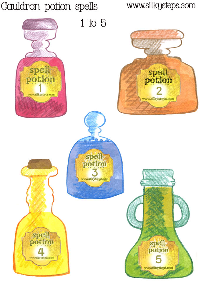 Spell potion bottles numbered one to five - preschool nursery counting song