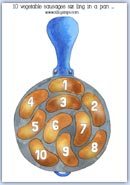 Numbered, colour sausages sizzling in a pan - number rhyme