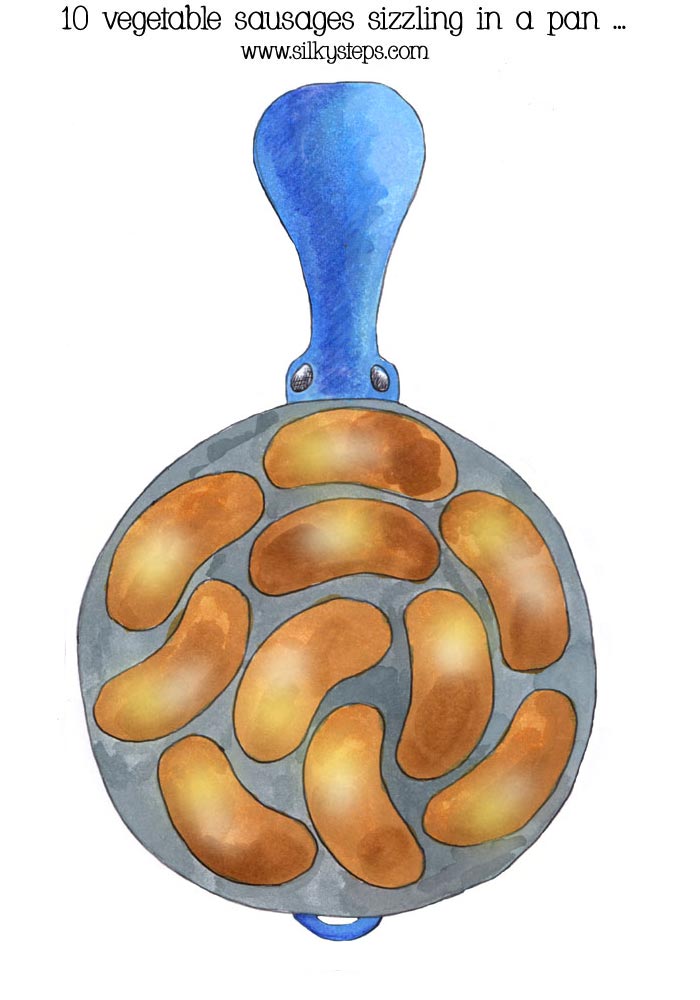 colour frying pan and  sausages display picture