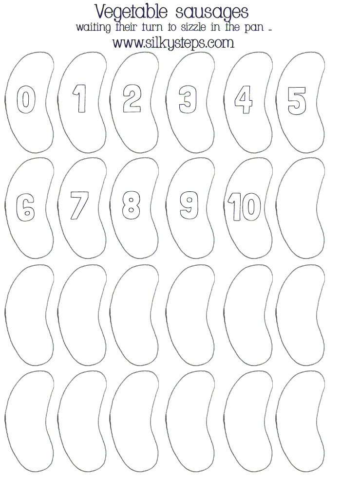 Outline sausage pictures 1 - 10 and blank for number activities