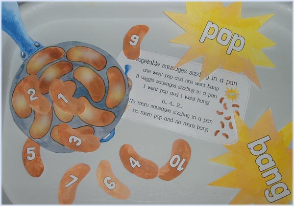 10 Ten sausages in a pan rhyme - number and vegetable ingredients activity
