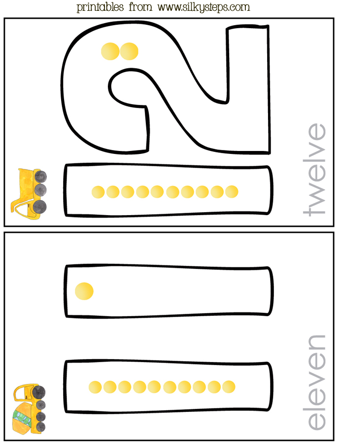 Number flashcards 11 and 12 picture printabels for extending childrens mathematical learning