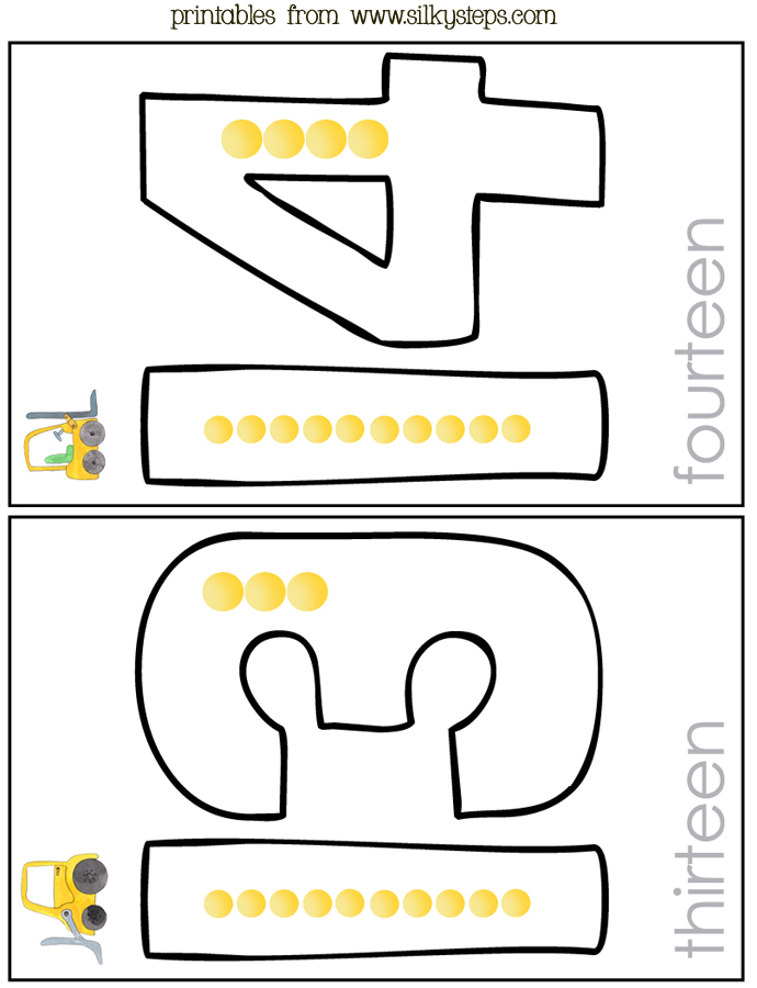 Number flashcards 13 - 14  preschool numeracy printables