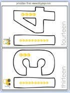 Number flashcards 13 - 14 numeracy game for preschool wall display