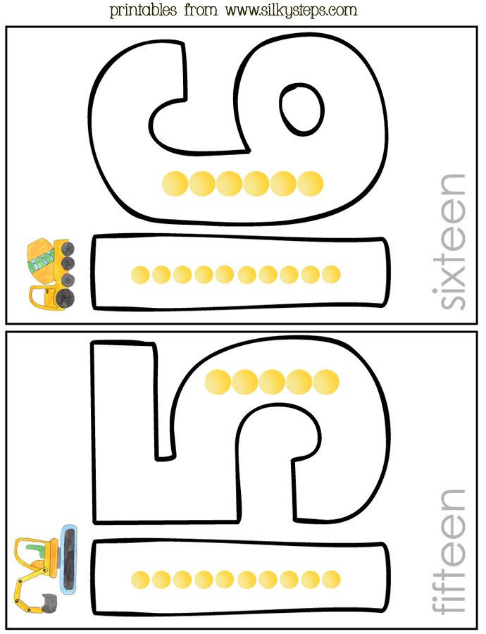 Number flashcards 15 - 16 preschool numeracy printables