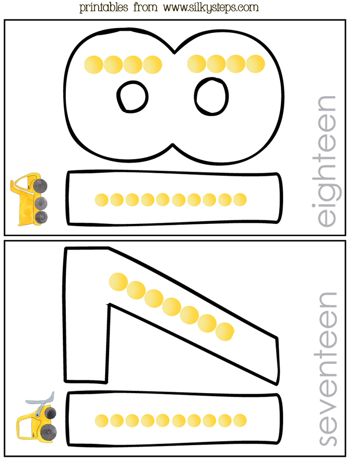 Number flashcards 17 - 18 preschool numeracy printables