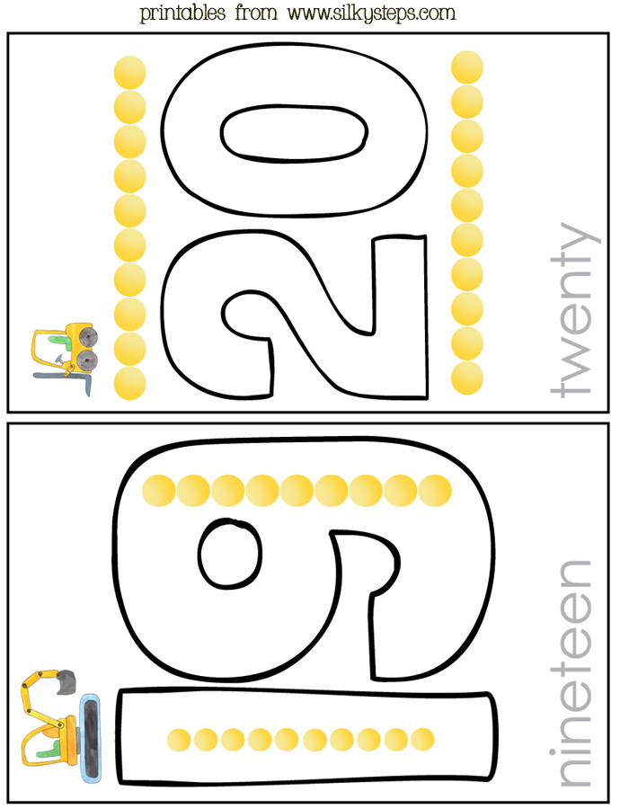 Number flashcards 19 - 20 nursery math activities - planning counting