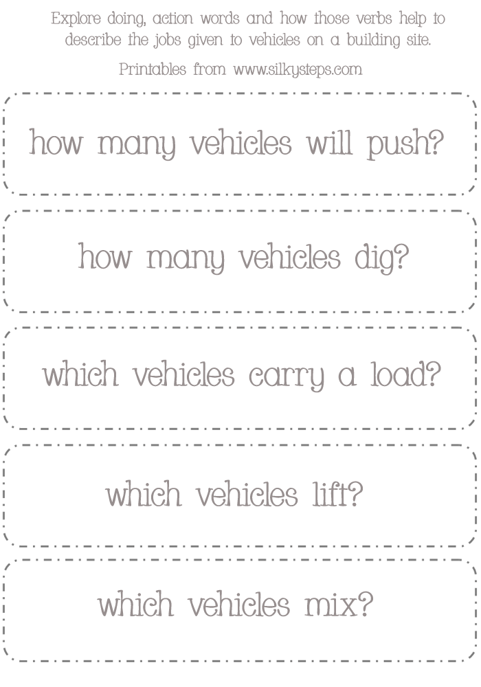 Vehicle jobs - task matching printables verb doing words for preschool language