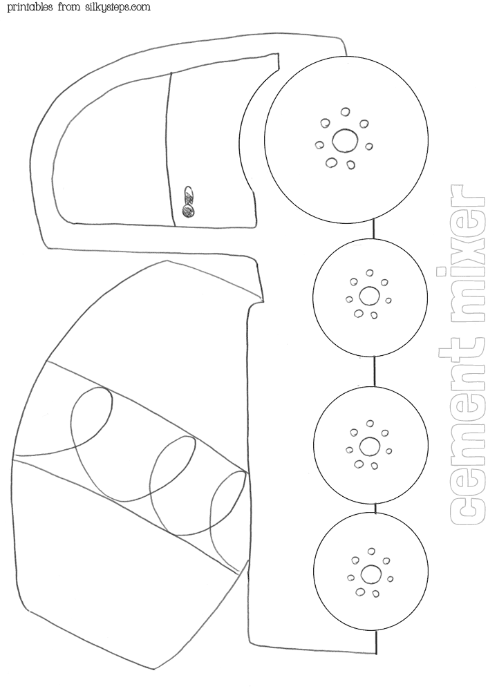 Cement mixer lorry line drawing outline template - preschool collage craft colouring markmaking activities