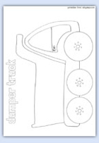 Dumpster dumper truck line drawing printable for early years collage activities