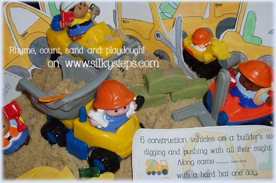 Put your preschool sand playdough rhyming activities and construction vehicles together