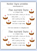 Five 5 currant buns in a bakers shop rhyme card activity sheet