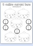 5 outline currants buns for preschool number rhyme activities