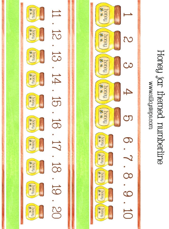 Honey jar themed number line 1 to 20 sequence and formation