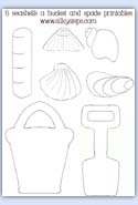 Seashell bucket and spade outlien templates