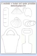 Seashell bucket and spade outlien templates