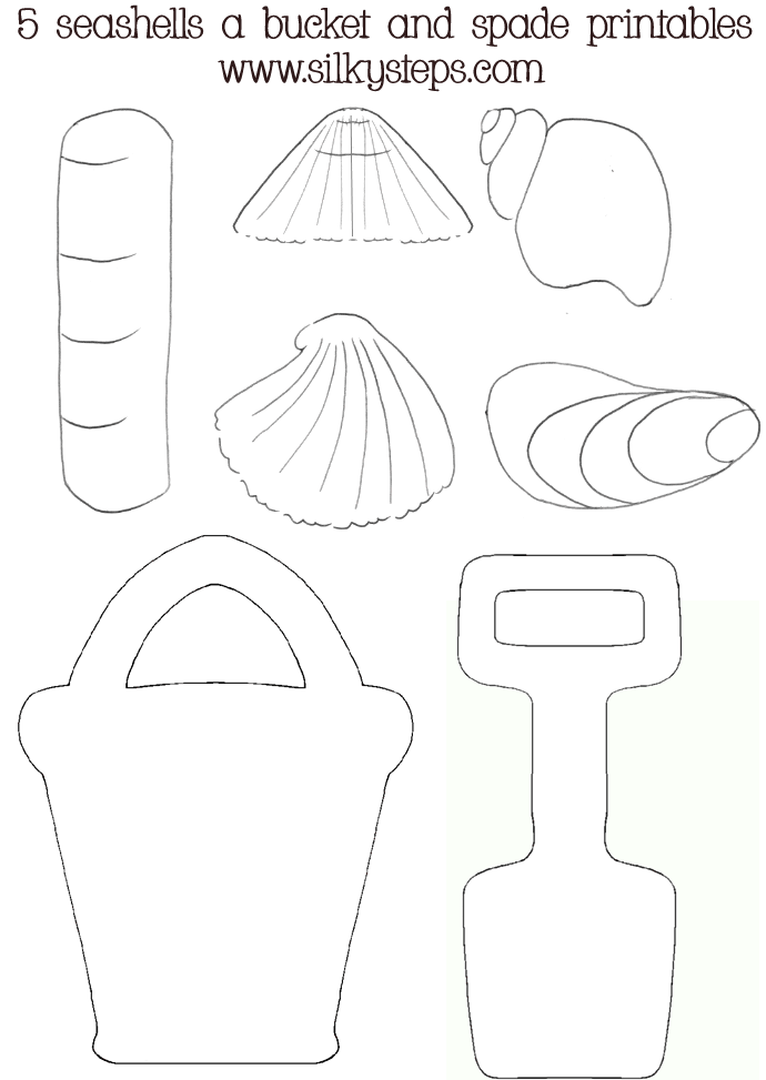 Outline bucket spade and seashell role play pictures