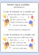 5 tubs of icecream on a seaside cart - rhyme cards