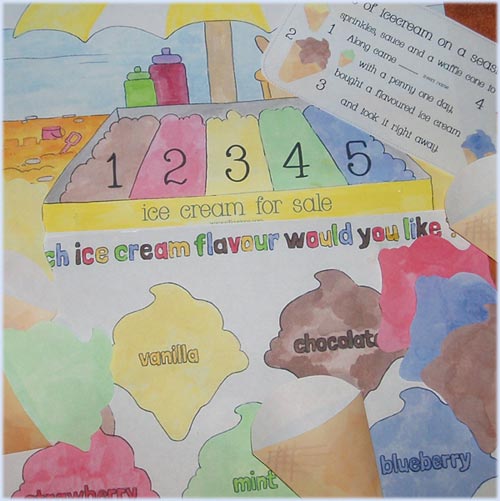 Summer seaside, beach icecream number rhyme for preschool role play
