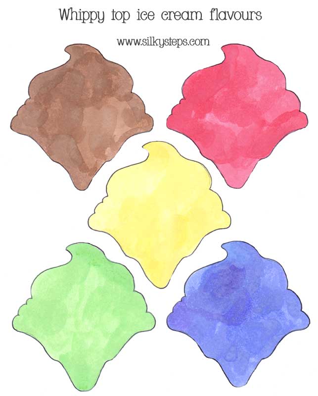 5 icecream flavour whippy tops - strawberry vanilla chocolate role play number rhyme