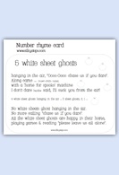 5 white sheet ghosts number rhyme card
