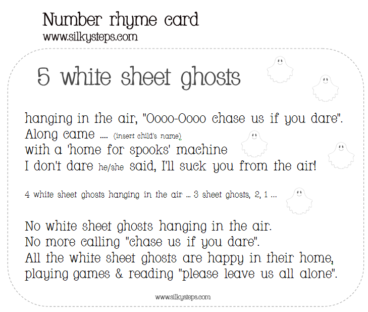 5 white sheet ghosts number rhyme card