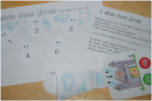 5 white sheet ghosts number rhyme activity