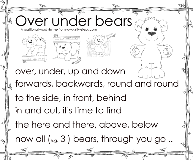 Over under bears rhyme for children's mathmatical and positional language