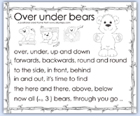 Over and under bears rhyme for preschool math, language and physical activity