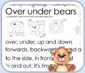 over under bear rhyme for preschool math and positional language