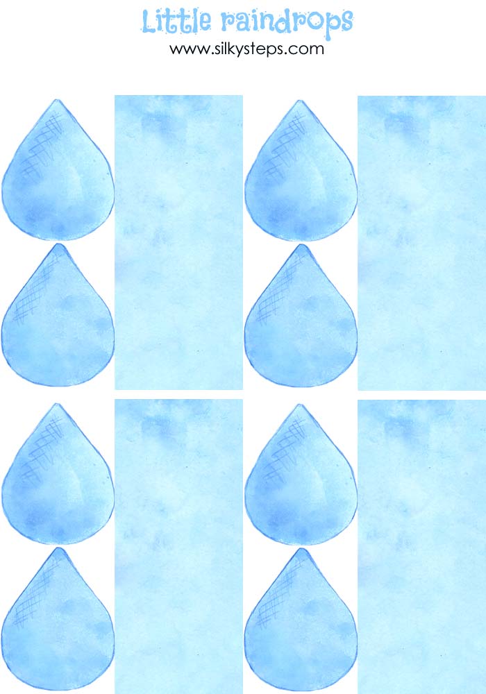Sheet of raindrop templates for preschool rhyme and counting activitiy - weather and water cycle themed idea
